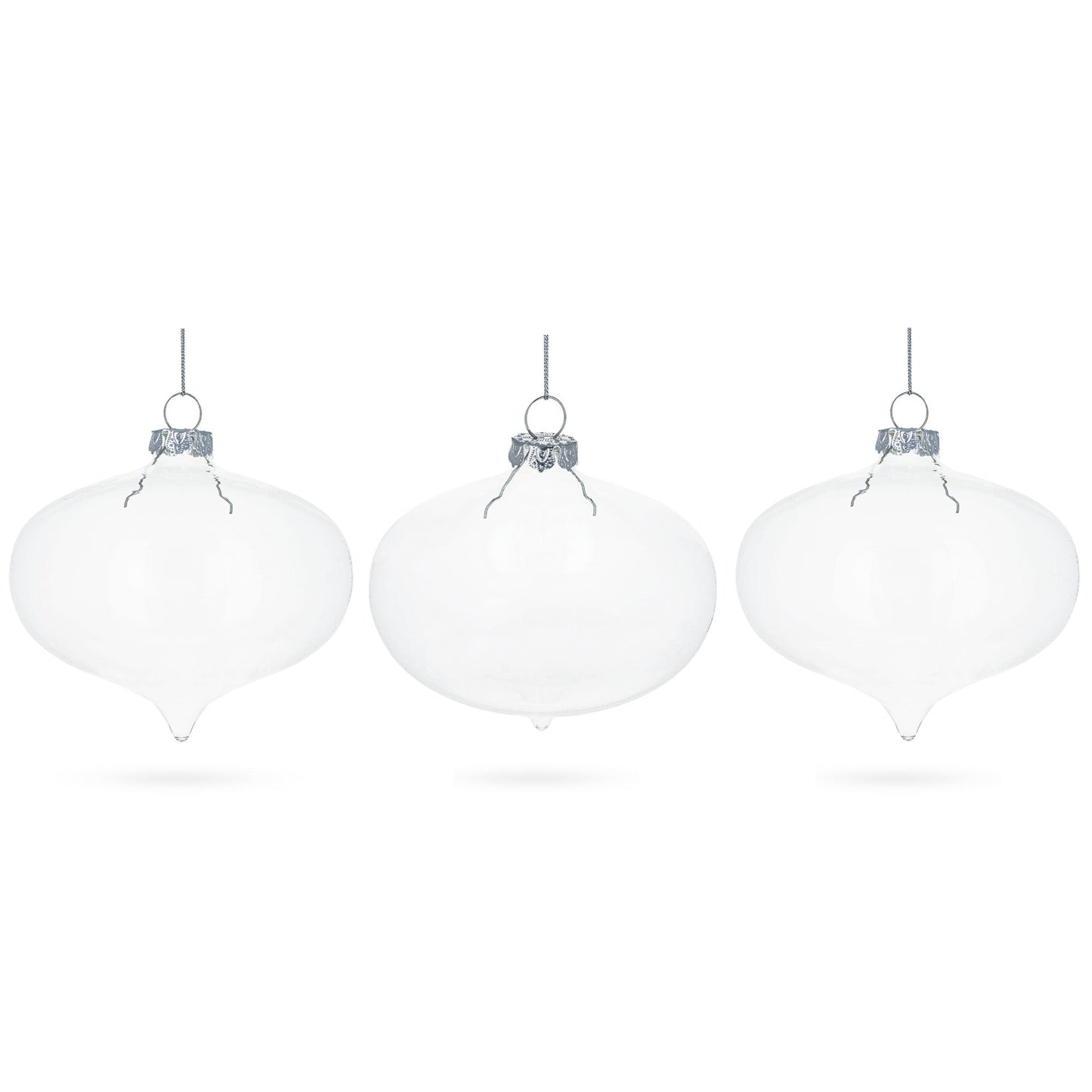 Set of 3 Onion Shape Clear Glass Christmas Ornament 4.15 Inches (105 mm)