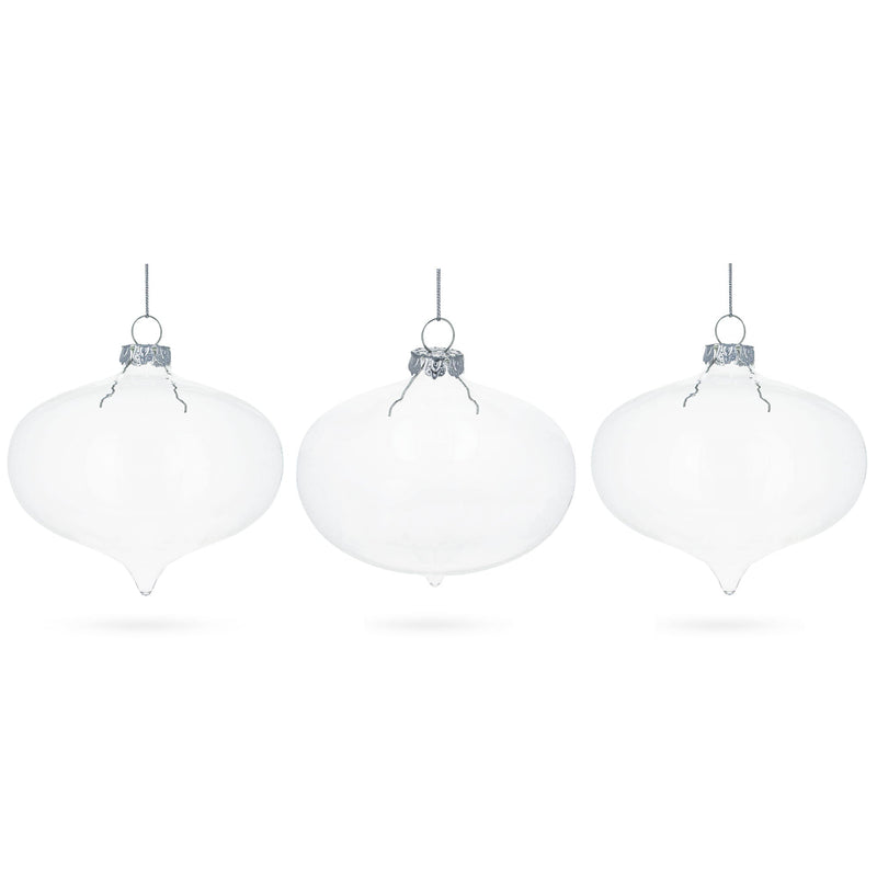 Set of 3 Onion Shape Clear Glass Christmas Ornament 4.15 Inches (105 mm)