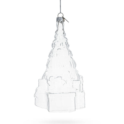 Gifts by Christmas Tree Clear Glass Christmas Ornament.