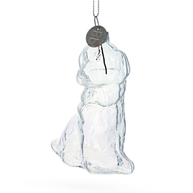 Dog with Festive Bow Clear Glass Christmas Ornament