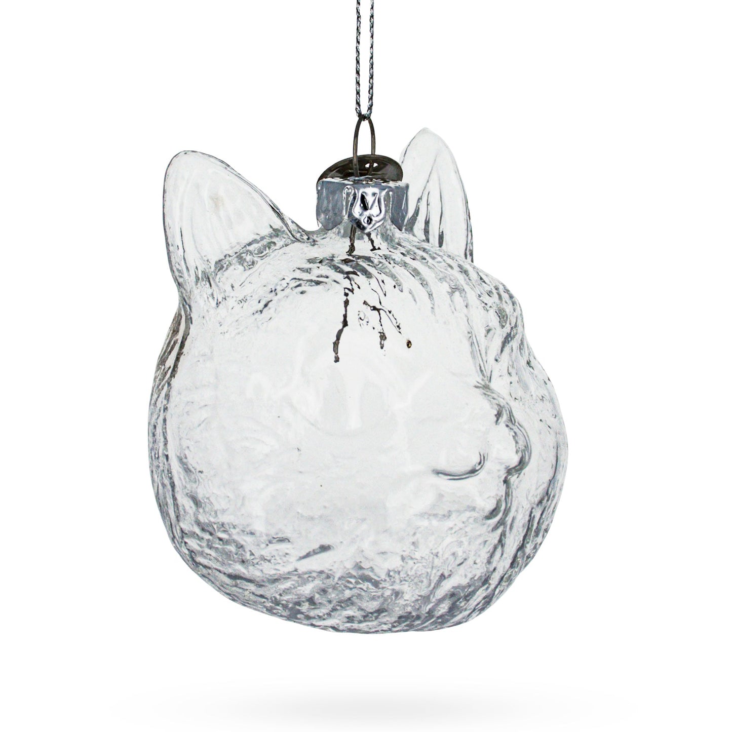 Mini Cat Head Clear Glass Christmas Ornament