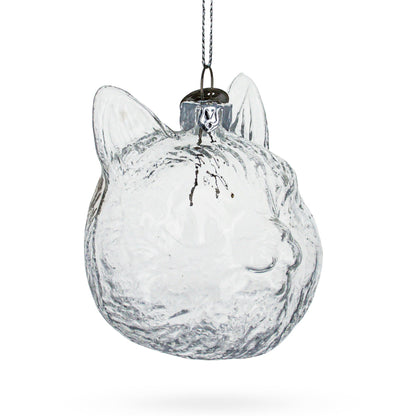 Mini Cat Head Clear Glass Christmas Ornament