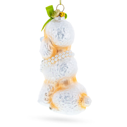 Poodle with Green Bow Glass Christmas Ornament