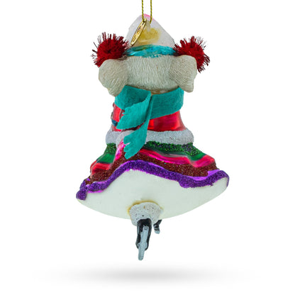 Mouse on Ice Skates Glass Christmas Ornament
