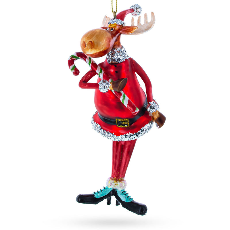 Chubby Moose Glass Christmas Ornament