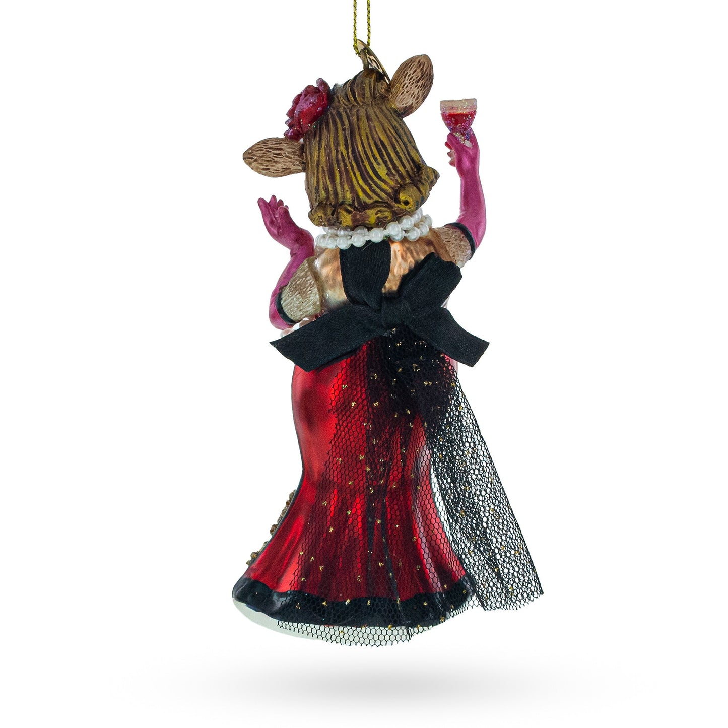Cow Sipping Red Wine Glass Christmas Ornament