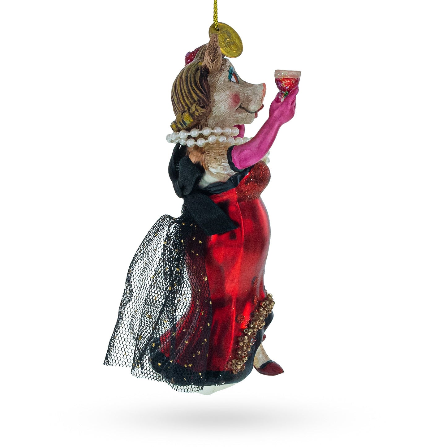 Cow Sipping Red Wine Glass Christmas Ornament