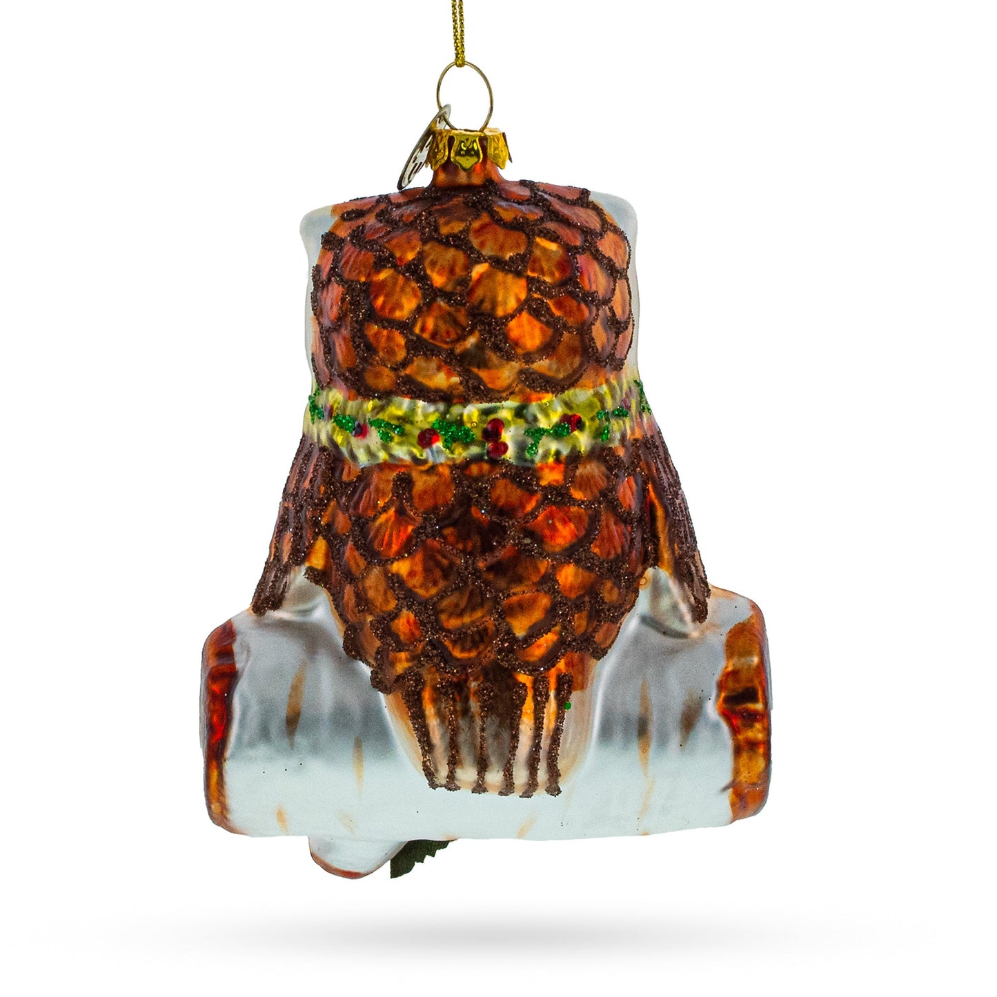 Wise Owl on Branch Glass Christmas Ornament