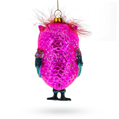 Vibrant Colorful Owl Glass Christmas Ornament