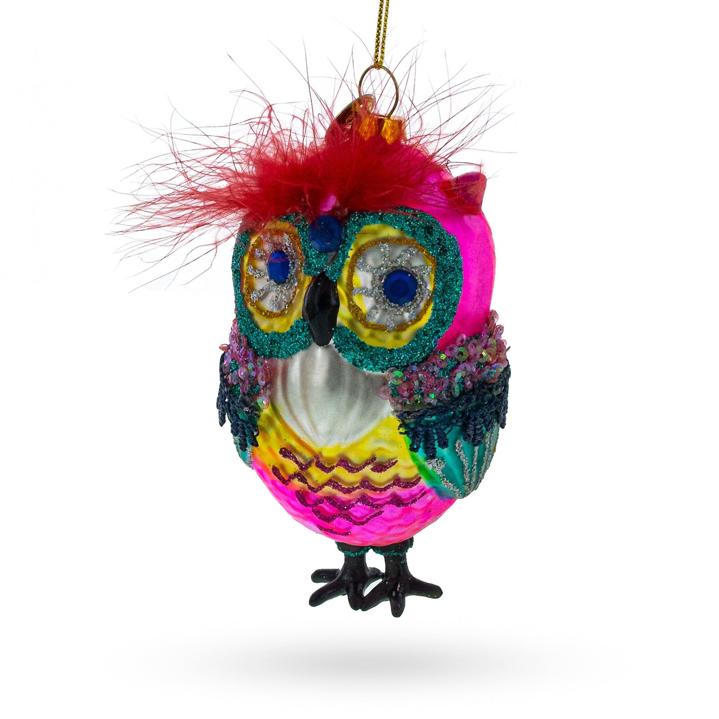 Vibrant Colorful Owl Glass Christmas Ornament