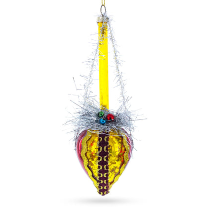 Vintage-Style Tinsel and Bells Drop Glass Christmas Ornament