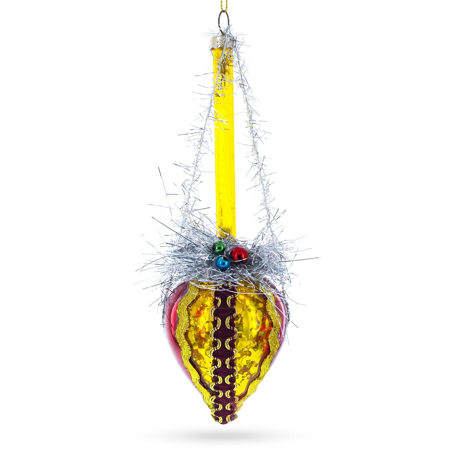 Vintage-Style Tinsel and Bells Drop Glass Christmas Ornament