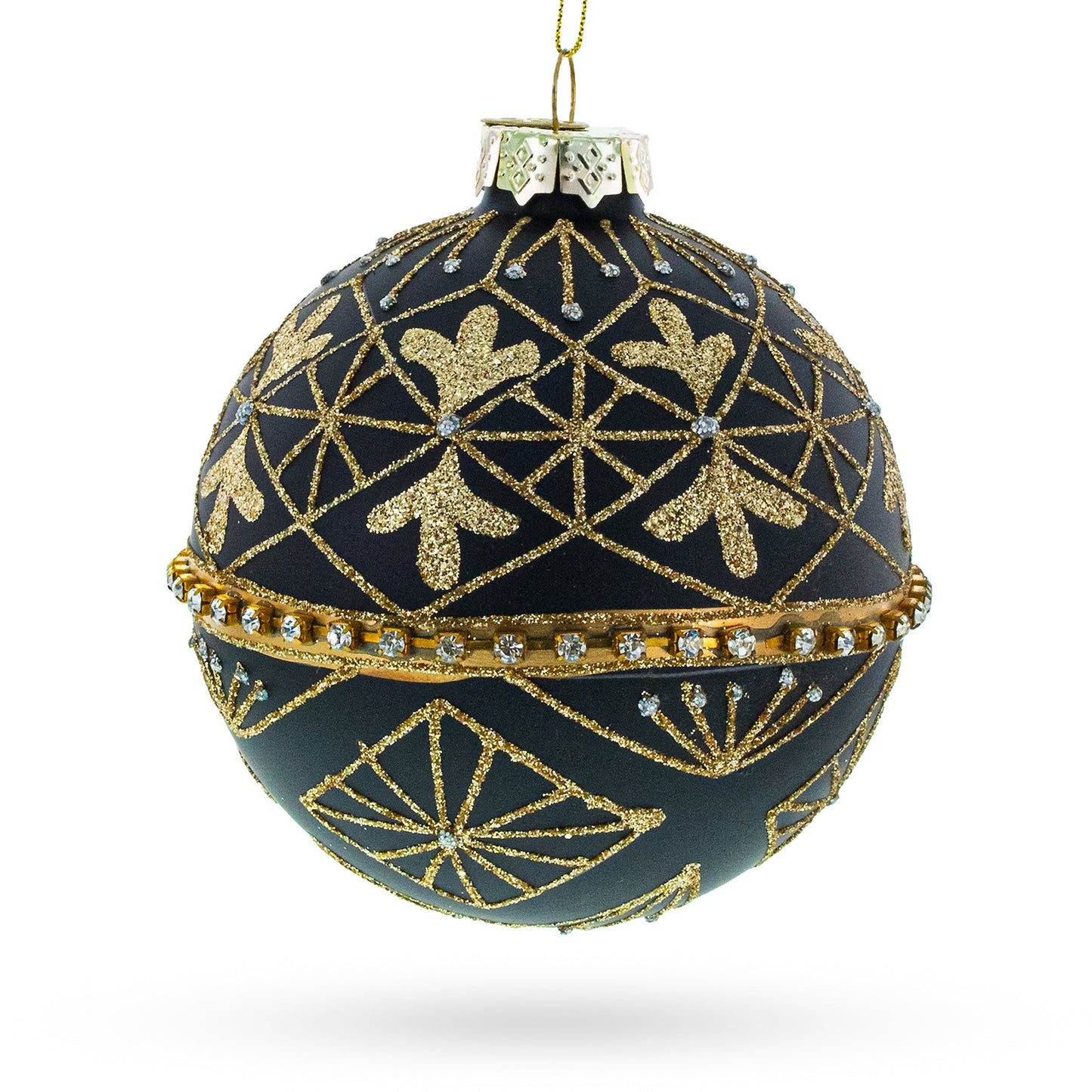Striped Black with Diamond Accents Glass Christmas Ornament