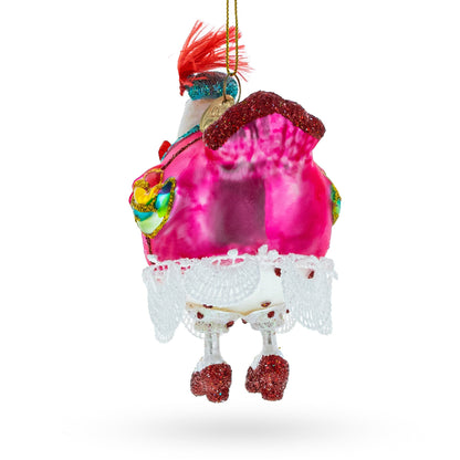 Hen in Dress Glass Christmas Ornament