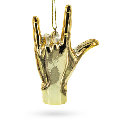 Golden Sign Language "I Love You" Glass Christmas Ornament