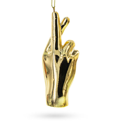 Golden Lucky Crossed Fingers Sign Language Glass Christmas Ornament