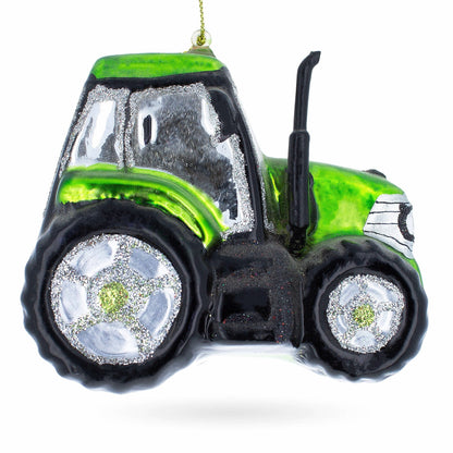 Rustic Green Tractor Glass Christmas Ornament