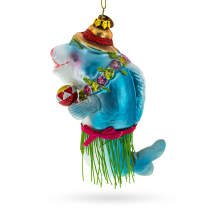Hawaiian Shark with Maracas Glass Christmas Ornament