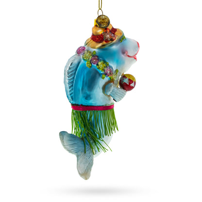 Hawaiian Shark with Maracas Glass Christmas Ornament