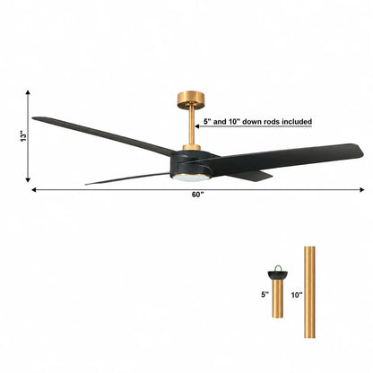 60" Parvez Modern DC Motor Downrod Mount Reversible Crystal Ceiling Fan with Lighting and Remote Control