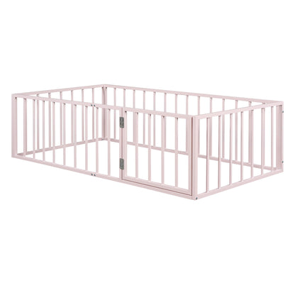 Metal Floor Bed Frame With Fence And Door