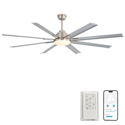 DC Motor Ceiling Fan With Dimmable Light And 8 Blade Aluminum Blades - Nickel