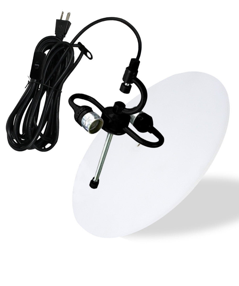 16"W 2 Light Swag Plug-In Pendant White Linen Drum with Diffuser Black Cord