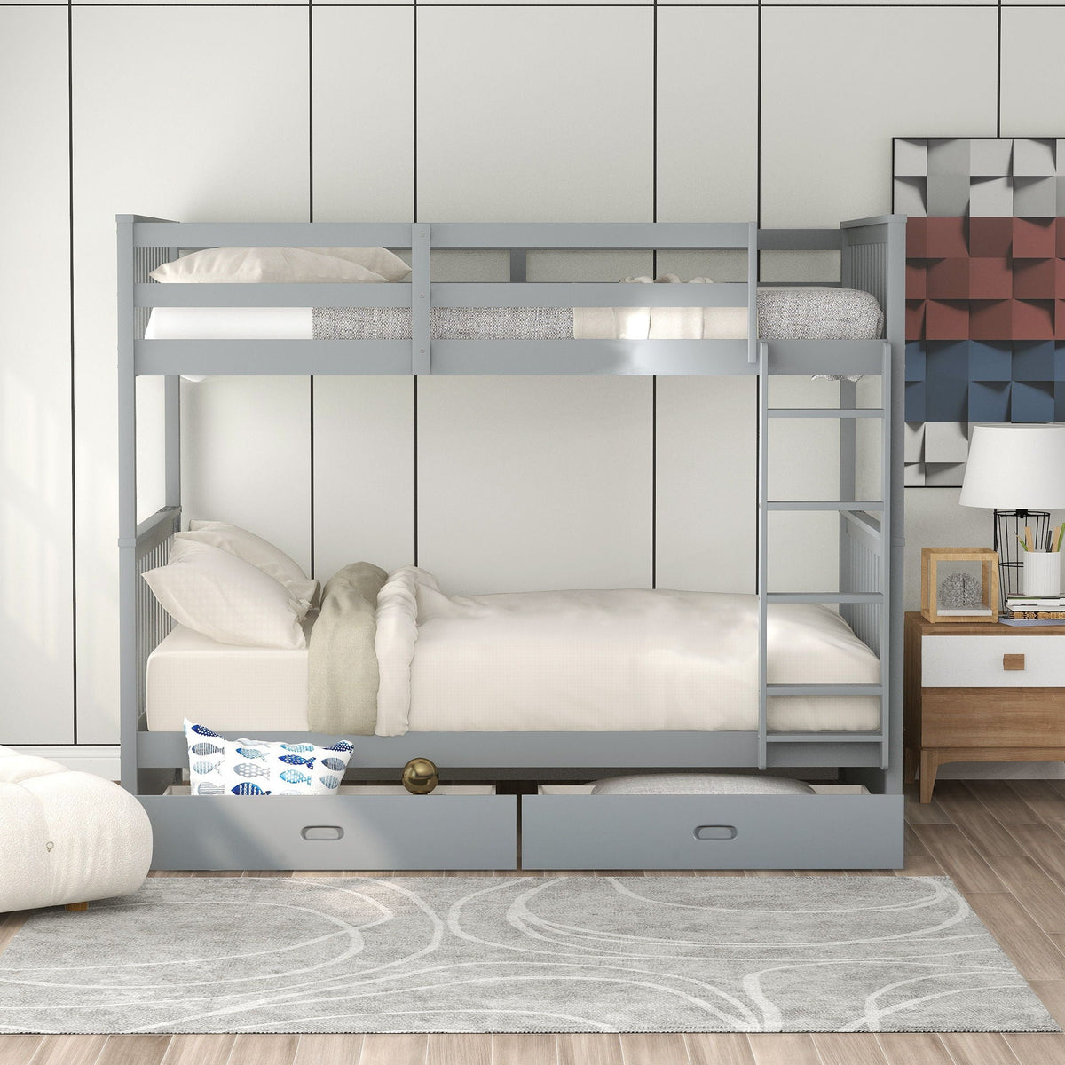 Bunk Bed With Ladders And 2 Storage Drawers