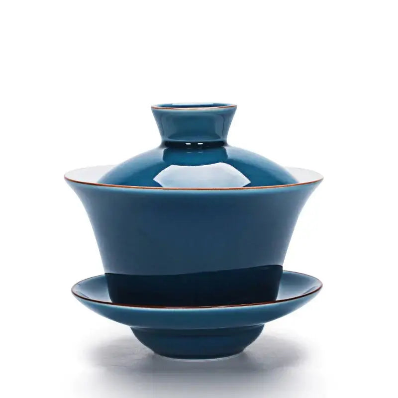 Celadon light blue tea set with gold rim dining room tea tureen