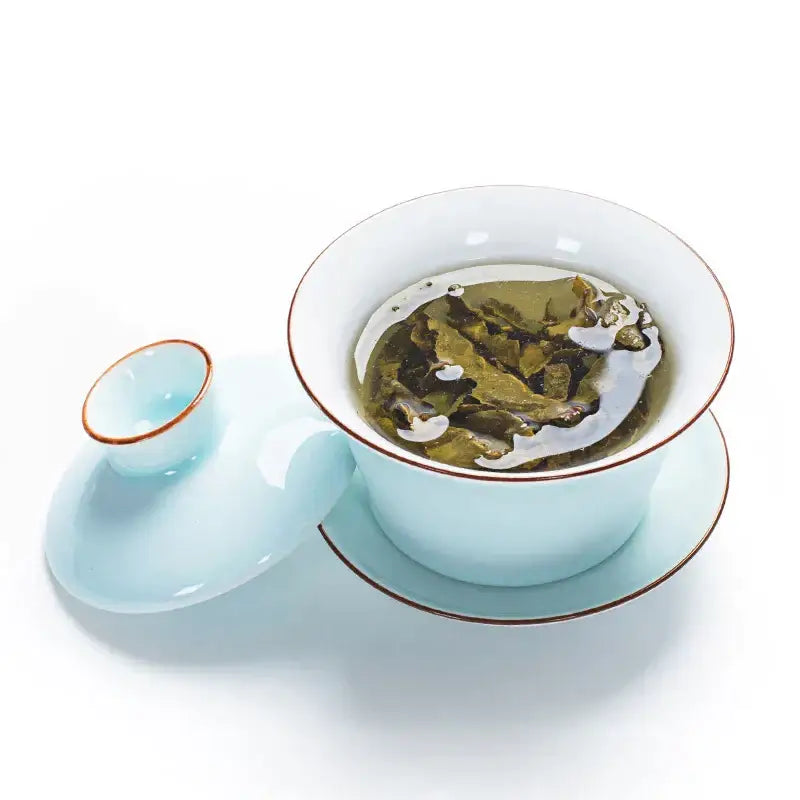Celadon light blue tea set with gold rim dining room tea tureen