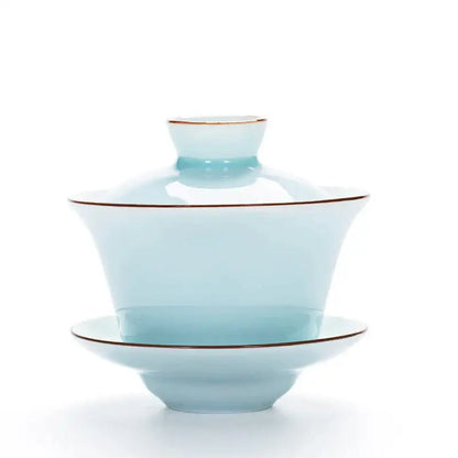 Celadon light blue tea set with gold rim dining room tea tureen