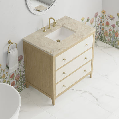 James Martin Celeste 36" Single Bathroom Vanity, Sunwashed Oak with Embossed Shagreen Drawer Fronts
