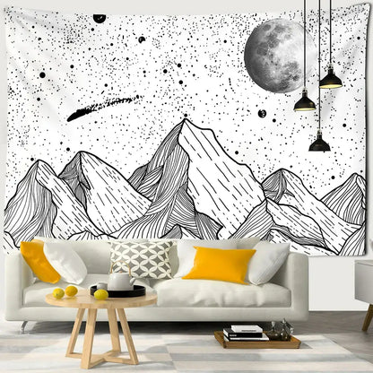 Celestial black & white stars mandala tapestry bedroom wall decor