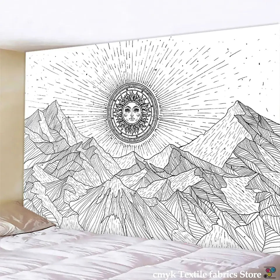 Celestial black & white stars mandala tapestry bedroom wall decor