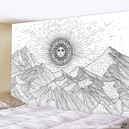 Celestial black & white stars mandala tapestry bedroom wall decor