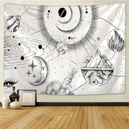 Celestial black & white stars mandala tapestry bedroom wall decor