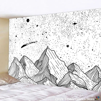 Celestial black & white stars mandala tapestry bedroom wall decor