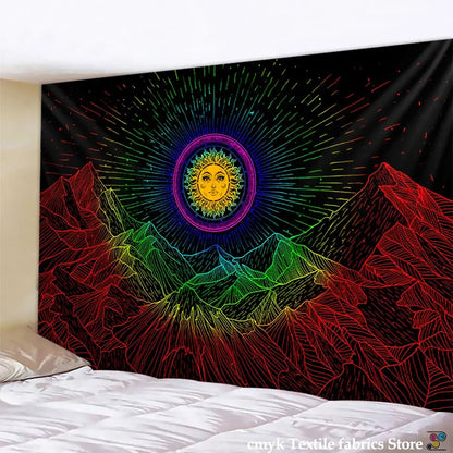 Celestial black & white stars mandala tapestry bedroom wall decor