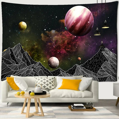 Celestial black & white stars mandala tapestry bedroom wall decor
