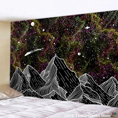 Celestial black & white stars mandala tapestry bedroom wall decor