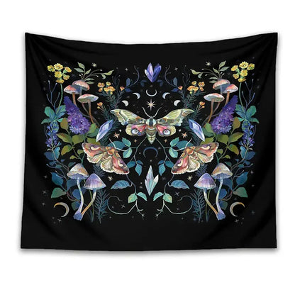 Celestial botanical tapestry wall hanging black bedroom decor