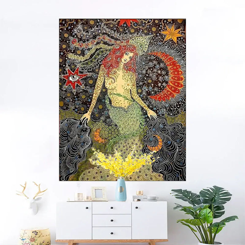Celestial floral mermaid wall hanging bedroom hippie decor