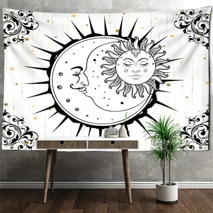 Celestial mandala hippie black & white wall hanging bedroom tapestry