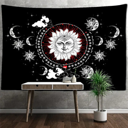 Celestial mandala hippie black & white wall hanging bedroom tapestry