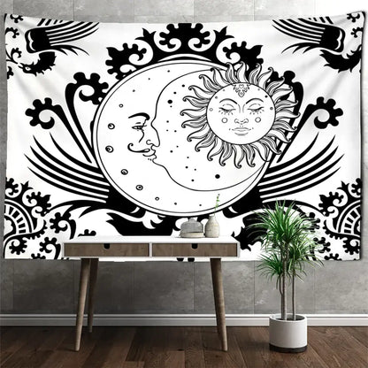 Celestial mandala hippie black & white wall hanging bedroom tapestry