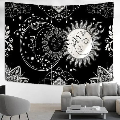 Celestial mandala hippie black & white wall hanging bedroom tapestry