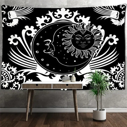Celestial mandala hippie black & white wall hanging bedroom tapestry