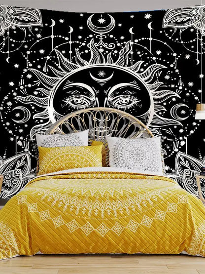 Celestial mandala tapestry black & white wall hanging bedroom decor