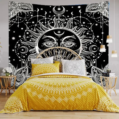 Celestial mandala tapestry black & white wall hanging bedroom decor