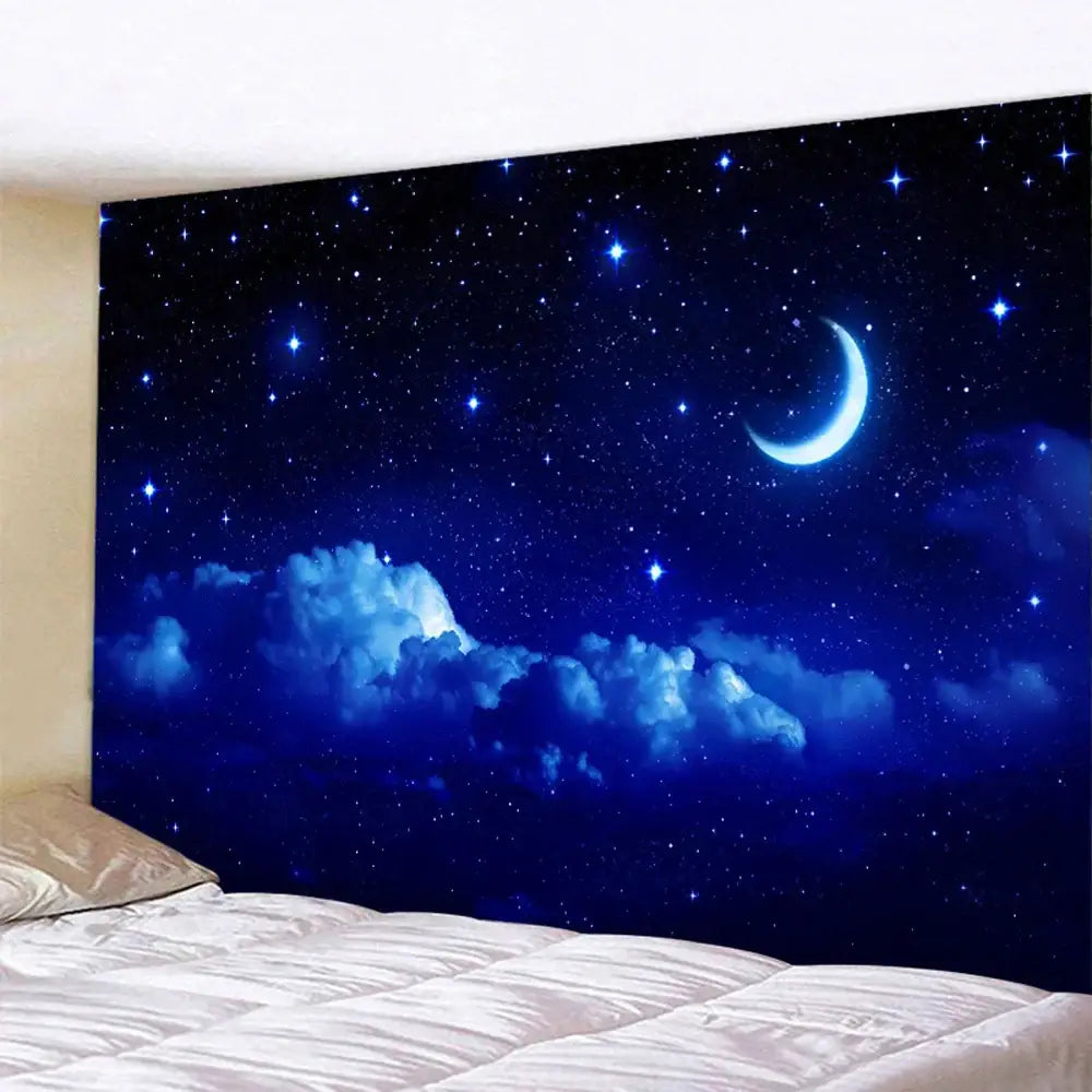 Celestial moon night sky beach tapestry bedroom wall decor